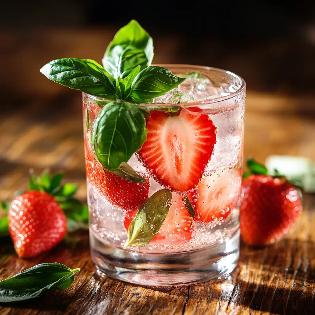 Serving strawberry basil detox water