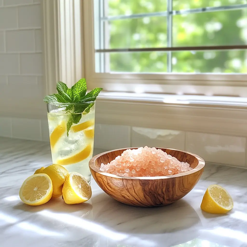 Pink Salt for Fast fresh lemon, and mint with warm infused water for fat loss drink
