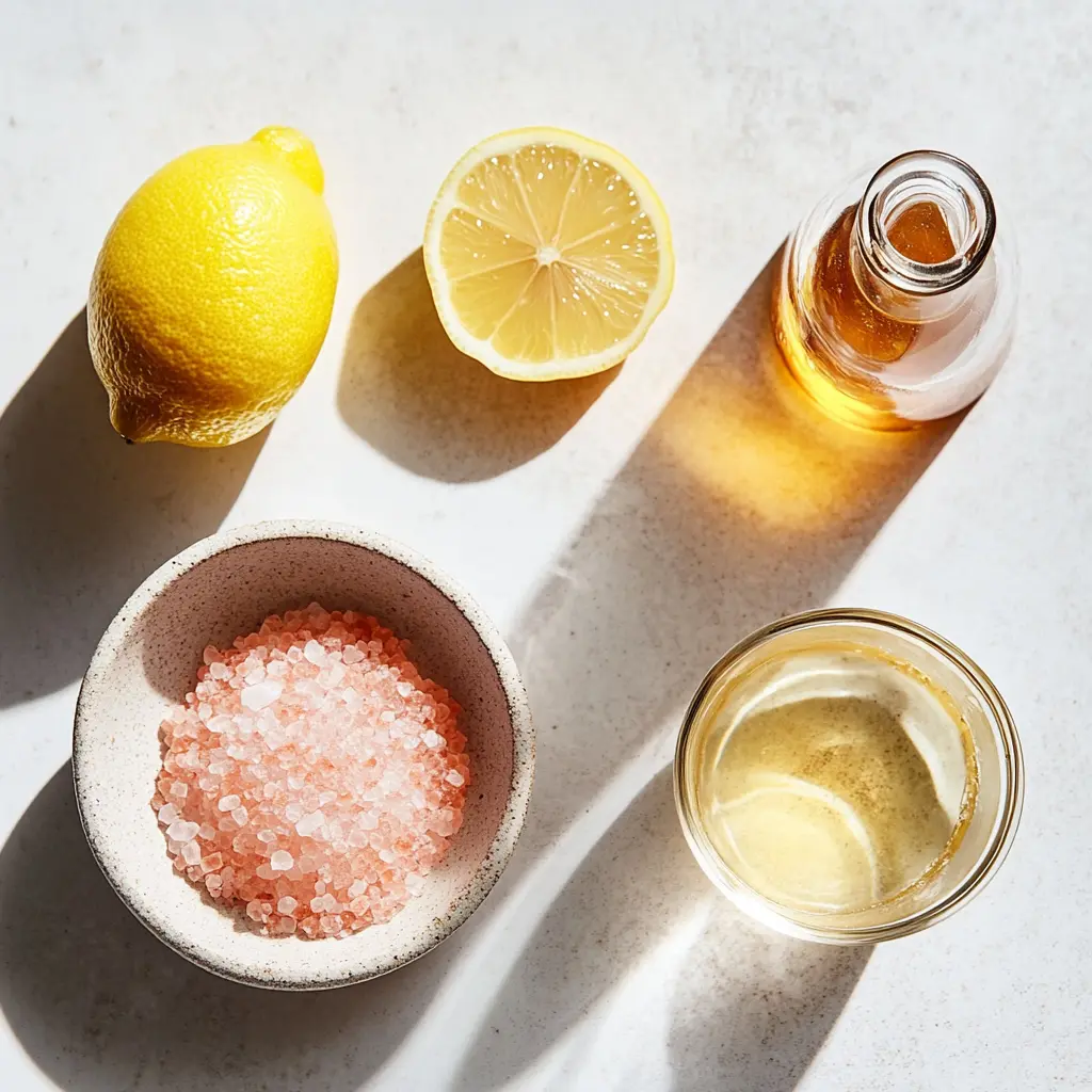 Himalayan pink salt, lemon, apple cider vinegar, and warm water ingredients for weight loss.
