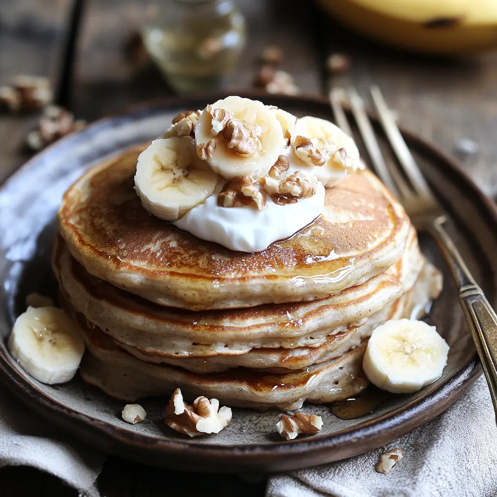 Serving of healthy low-calorie banana pancakes with high protein