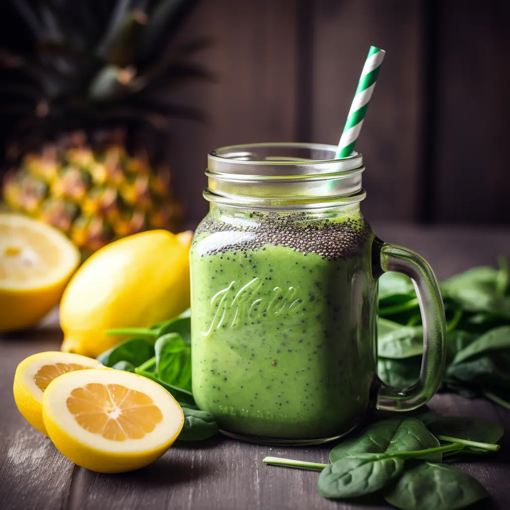 Homemade Detox Smoothie Recipe with fresh ingredients in glass jar