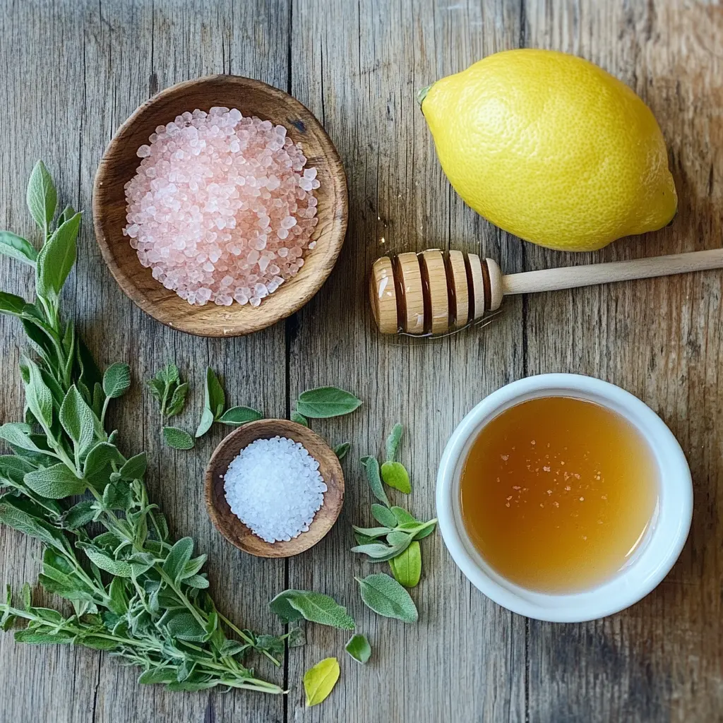 Ingredients for Brazilian Mounjaro Recipe with Pink Salt laid out on a wooden kitchen counter.
