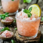 Glass of Pink Salt for Fast burning drink garnished with lemon and mint