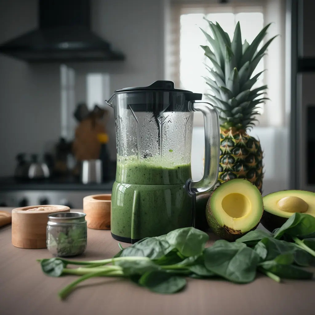 Blending homemade detox smoothie ingredients in blender