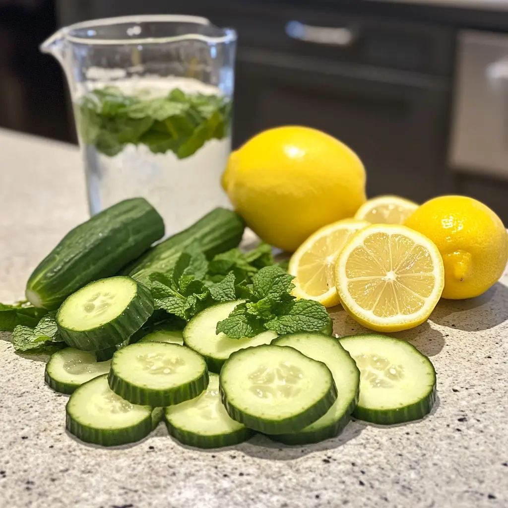 Fresh ingredients for cucumber lemon detox water