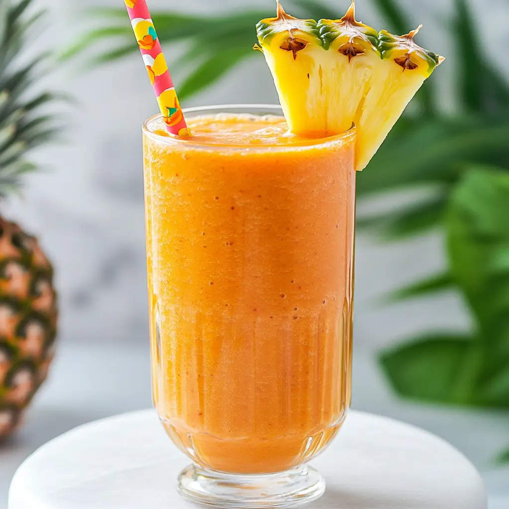 Tropical Carrot Detox Smoothie served in a glass with garnishes