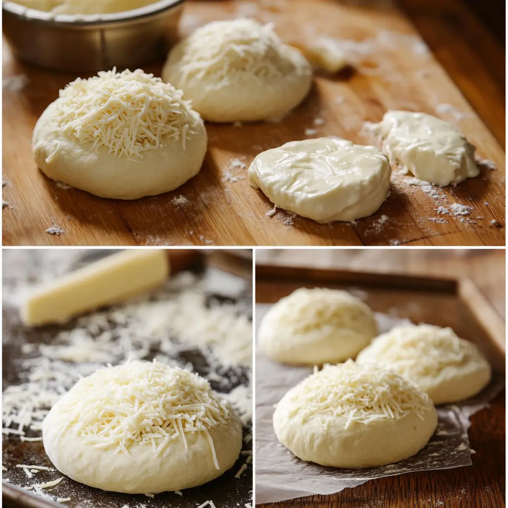 Step-by-step process of making Pillsbury Biscuit Garlic Butter Cheese Bombs
