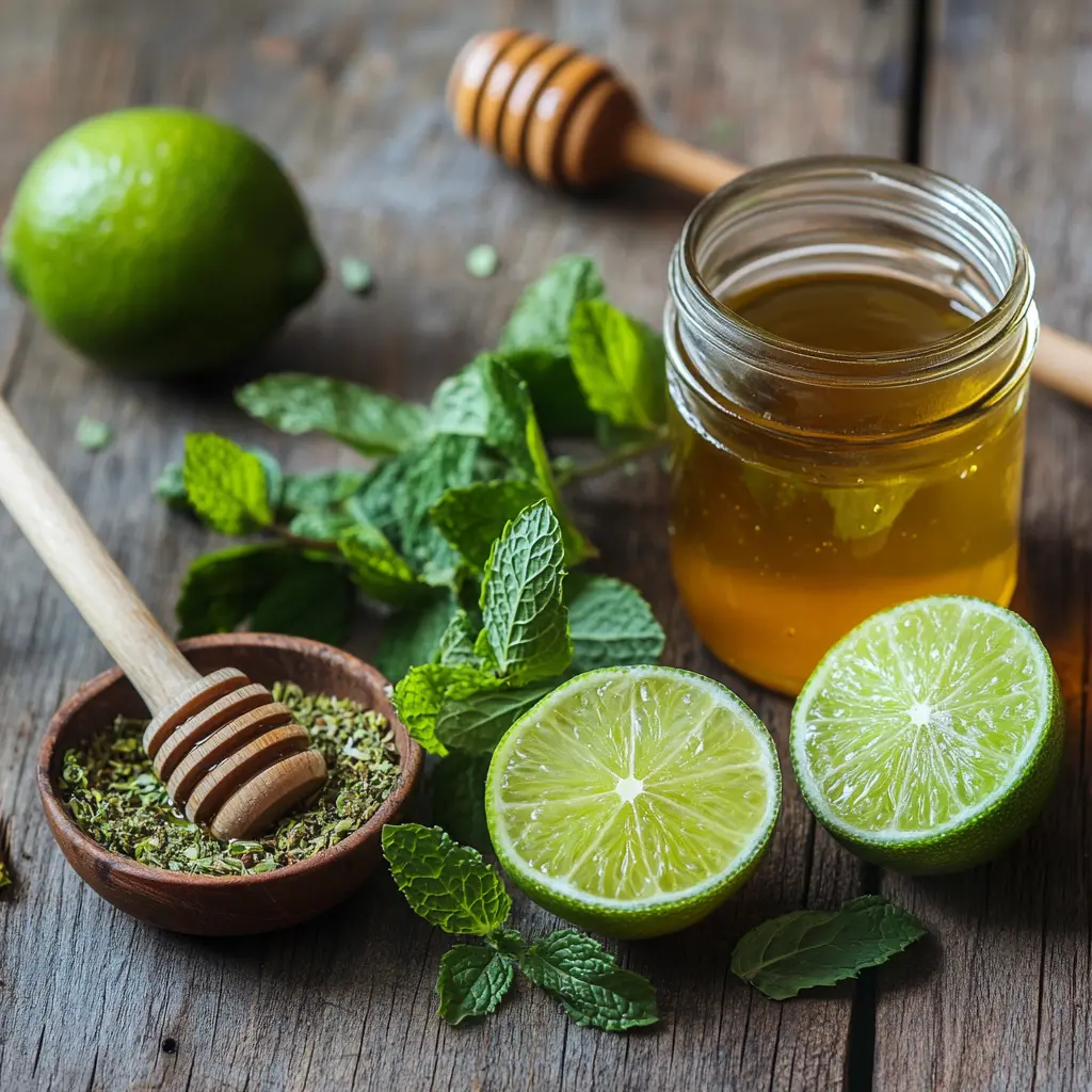Ingredients for Natural Mounjaro Recipe (Yerba Mate, Honey, Lime, Mint)