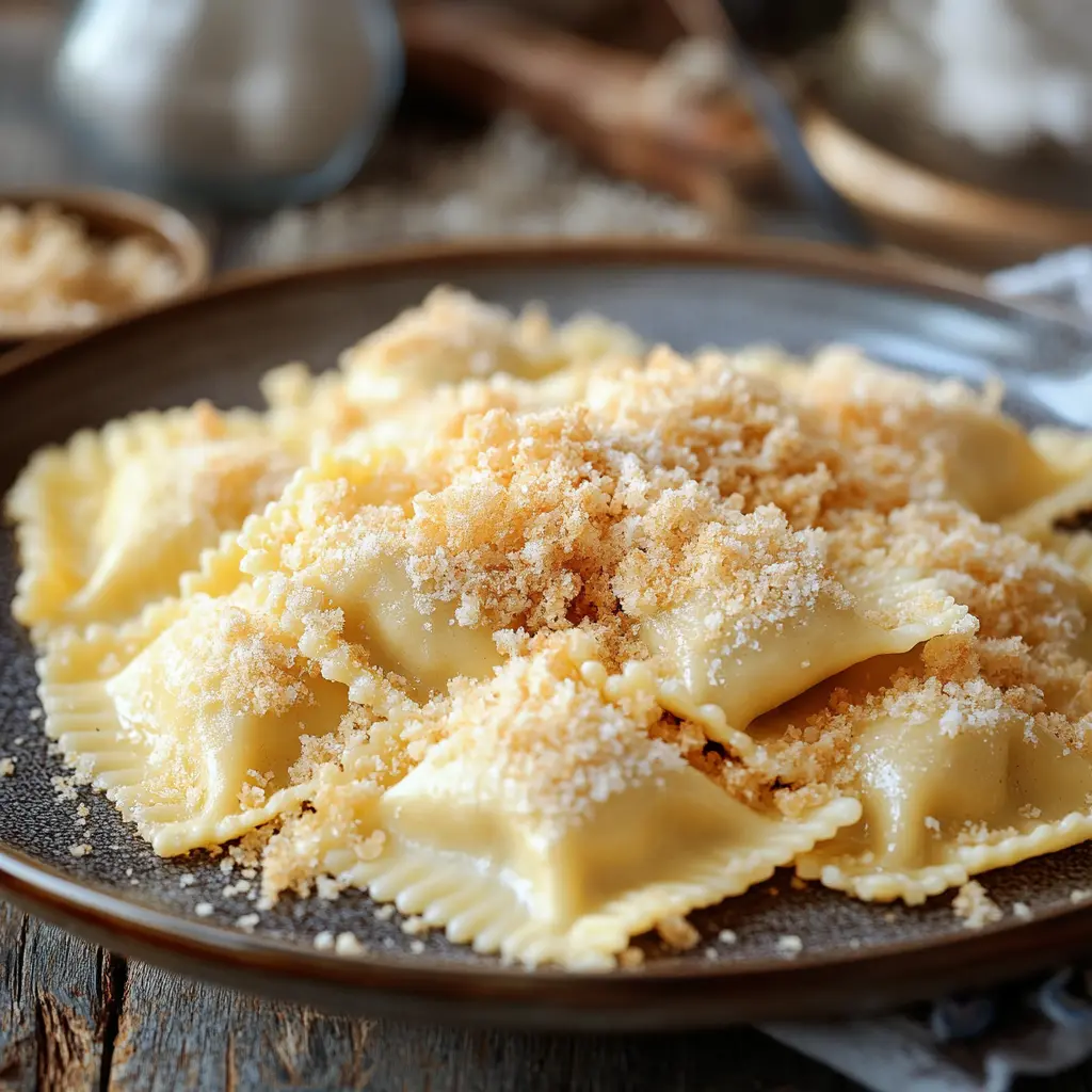 Breading ravioli with breadcrumbs