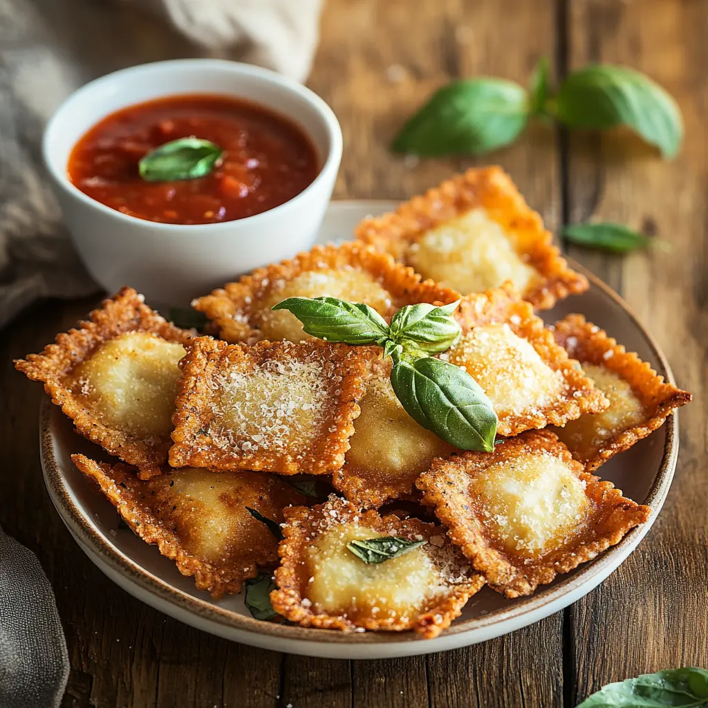 Served homemade fried ravioli