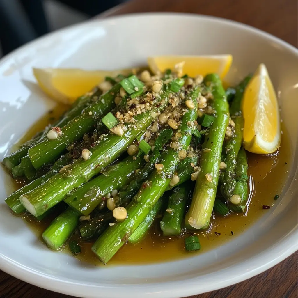 Sautéed asparagus perfectly cooked with lemon and garlic