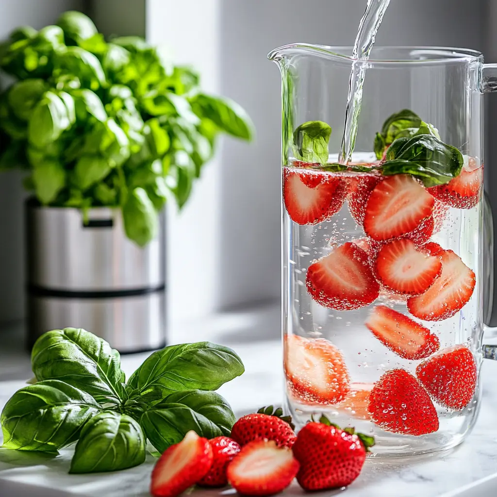 Step by step of making strawberry basil detox water