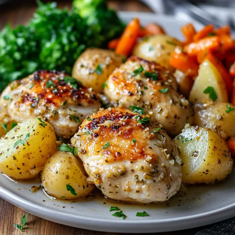Serving Crockpot Garlic Parmesan Chicken and Potatoes.