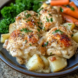 Serving Crockpot Garlic Parmesan Chicken and Potatoes.