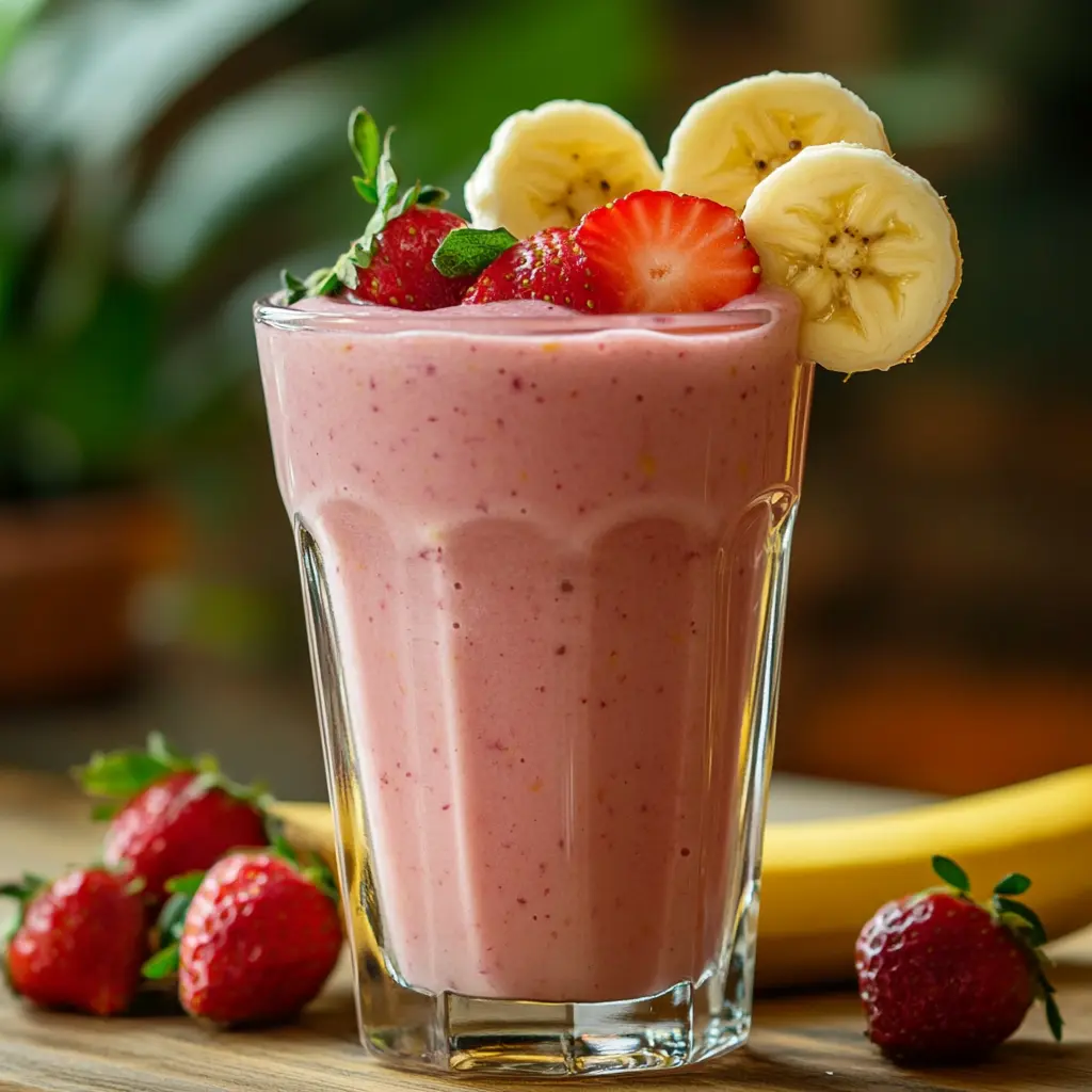 Serving a refreshing Banana Strawberry Shake