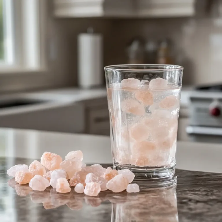 Pink salt water weight loss drink ready to be served.