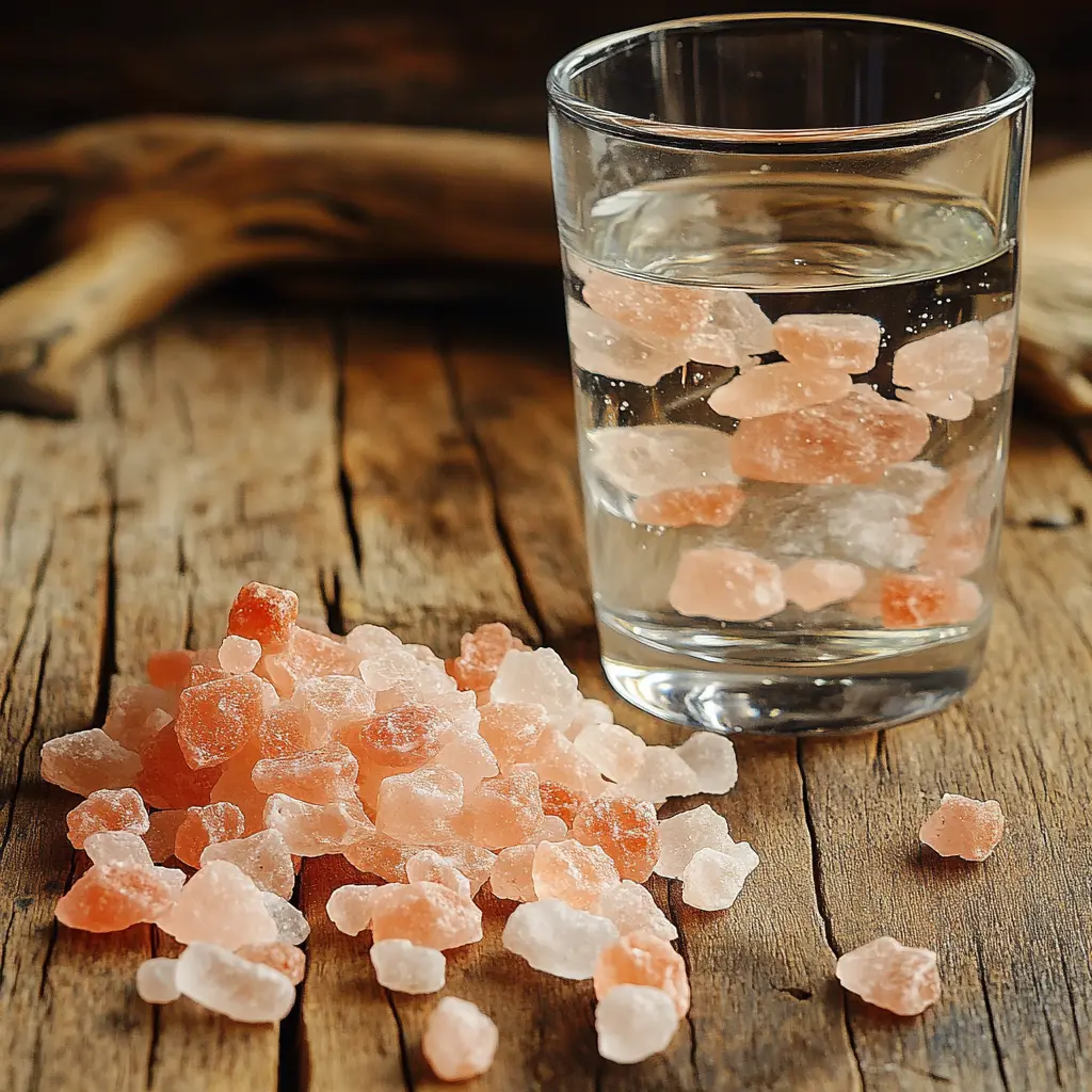 Himalayan the best pink salt recipe crystals and clear water, symbolizing wellness and hydration for weight loss.