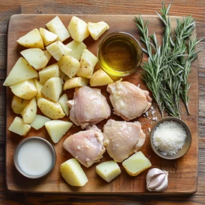 Fresh ingredients for Crockpot Garlic Parmesan Chicken and Potatoes.