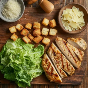 Key Ingredients for Chicken Caesar Salad – Grilled Chicken, Romaine Lettuce, and Homemade Croutons