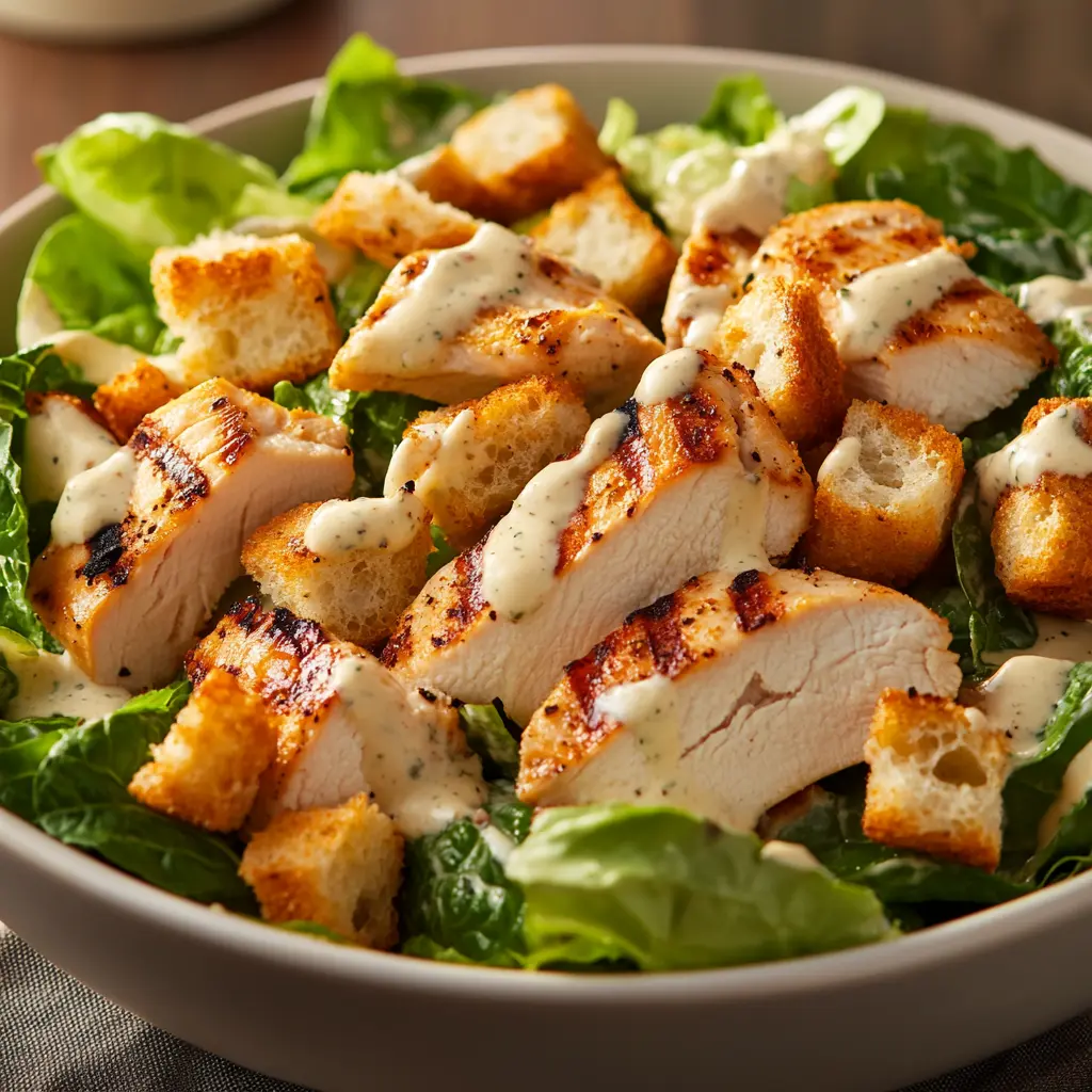 Serving of Chicken Caesar Salad with Homemade Croutons