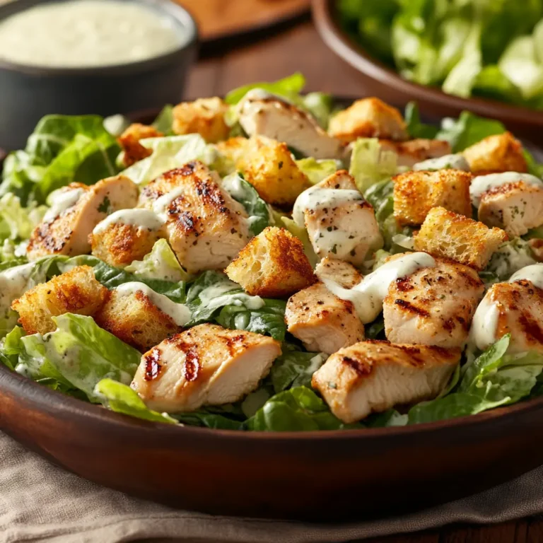 Serving of Chicken Caesar Salad with Homemade Croutons