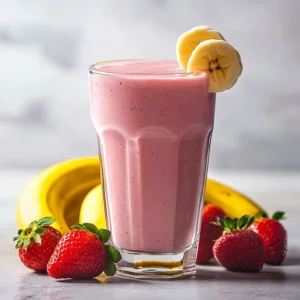 Healthy Banana Strawberry Shake Recipe with fresh ingredients