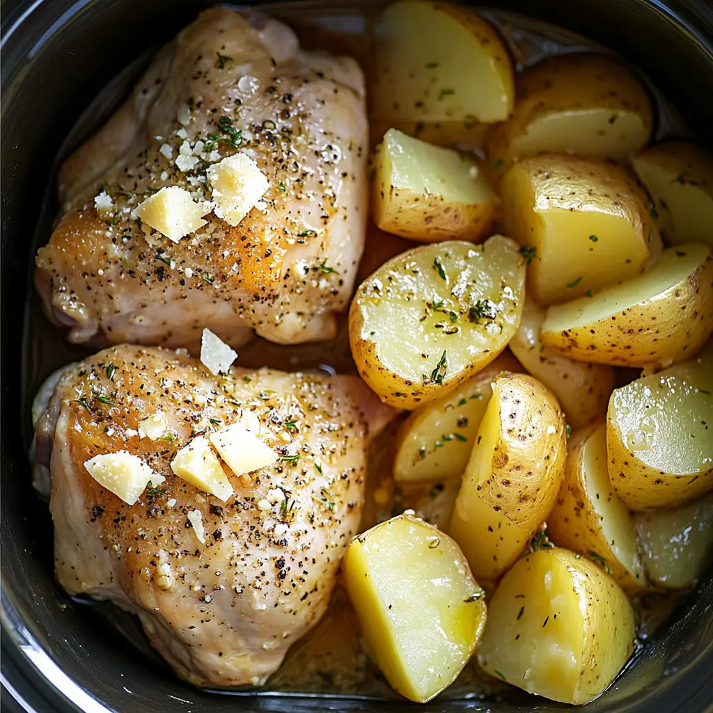 Step-by-step cooking process for Crockpot Garlic Parmesan Chicken and Potatoes.