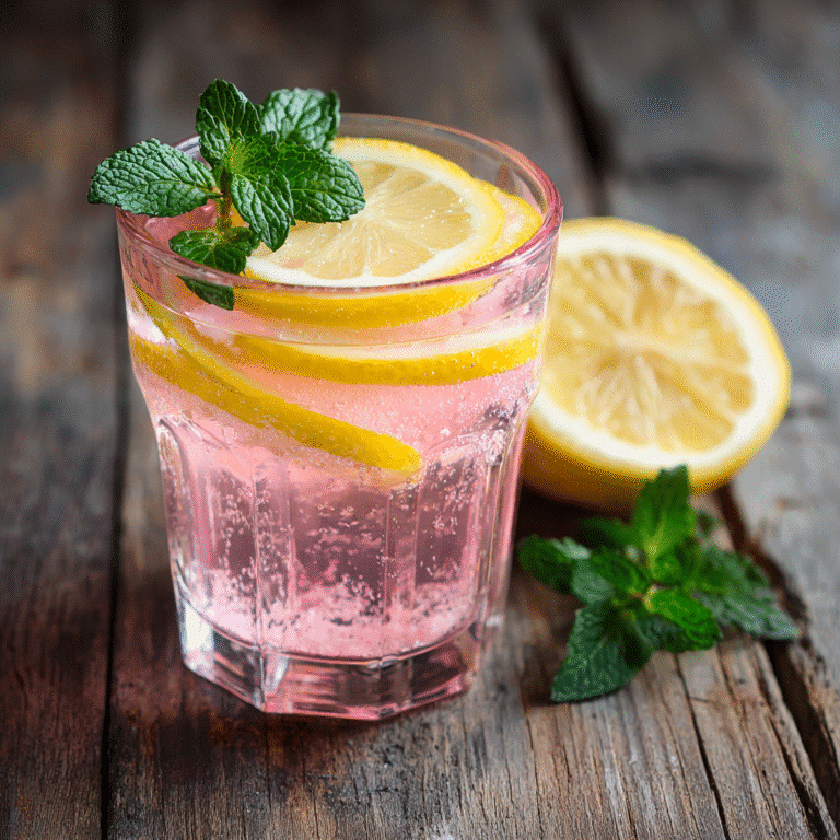 Serving of Pink Salt Diet water with lemon and mint