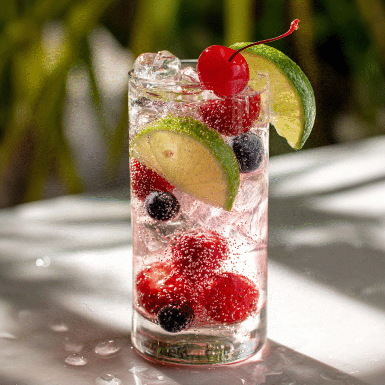 Customized Shirley Temple drink with fruits and maraschino cherry