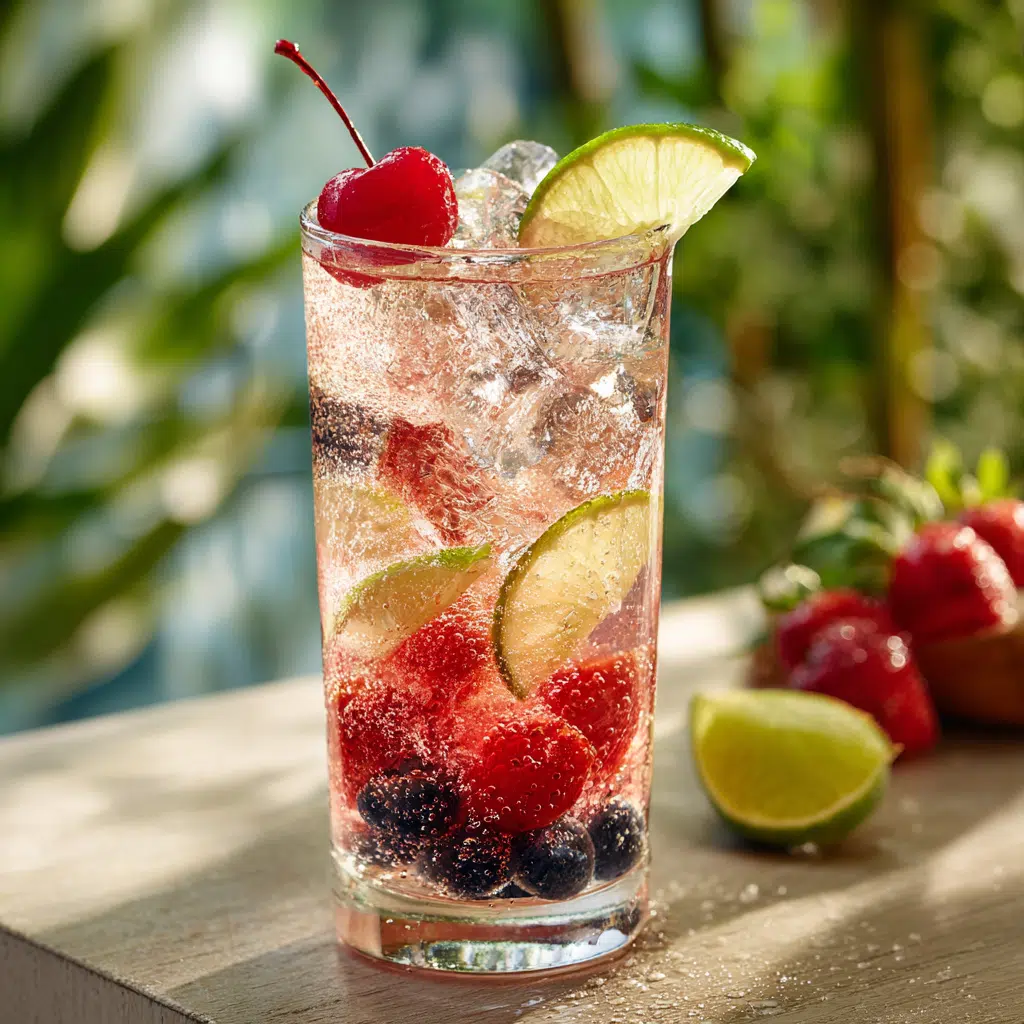 Customized Shirley Temple drink with fruits and maraschino cherry
