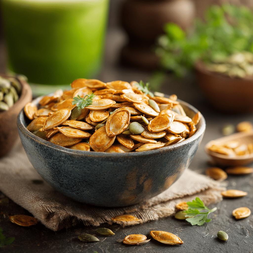 Freshly roasted crunchy pumpkin seeds served as a healthy snack