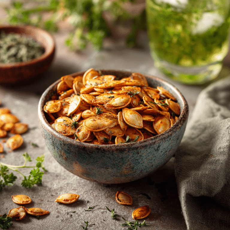 Freshly roasted crunchy pumpkin seeds served as a healthy snack