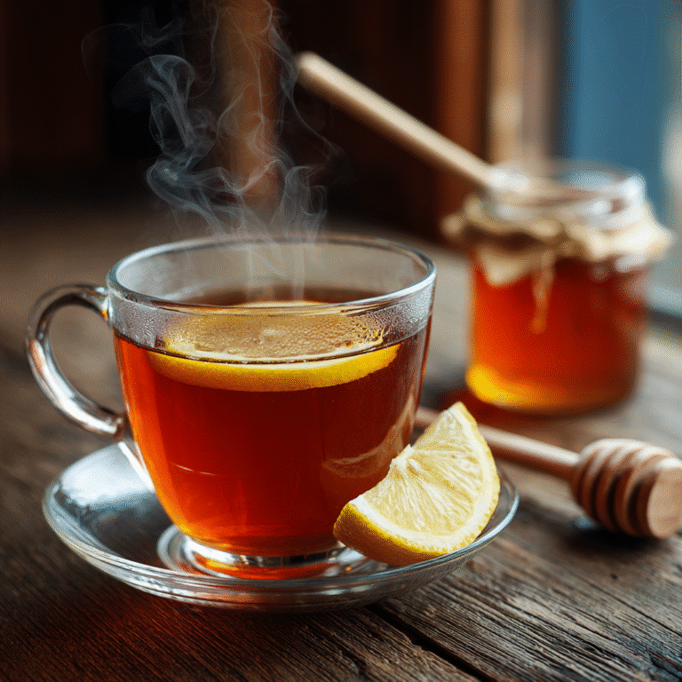 Cup of Natural Mounjaro Tea with lemon slice and honey