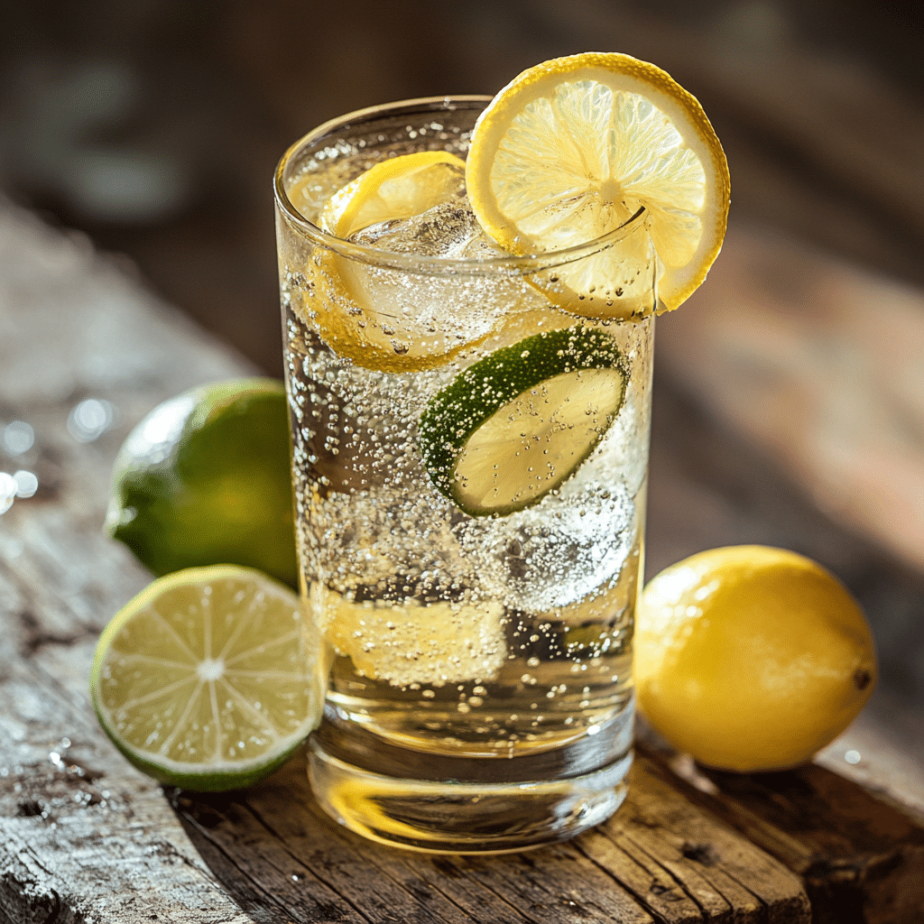 Served Lemon-Lime Fizz with ice and citrus garnish.