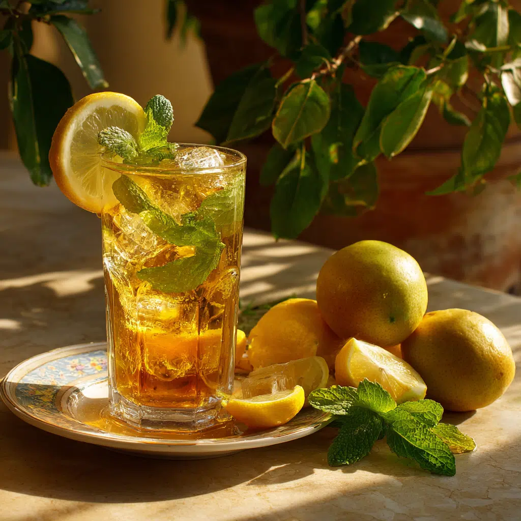 Iced green tea served with lemon and mint