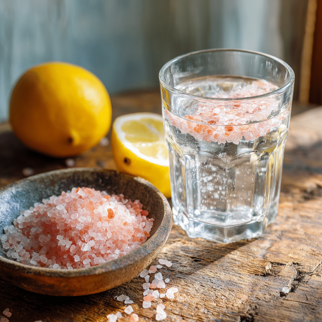Glass of water with Oprah Pink Salt Trick for weight loss