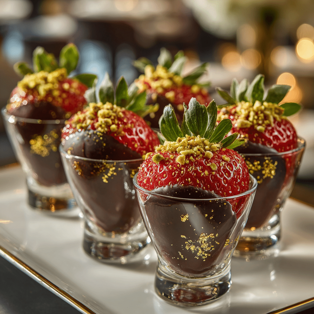 Luxurious Dubai Chocolate Strawberries Cup with dark chocolate-covered strawberries and elegant gold garnish.