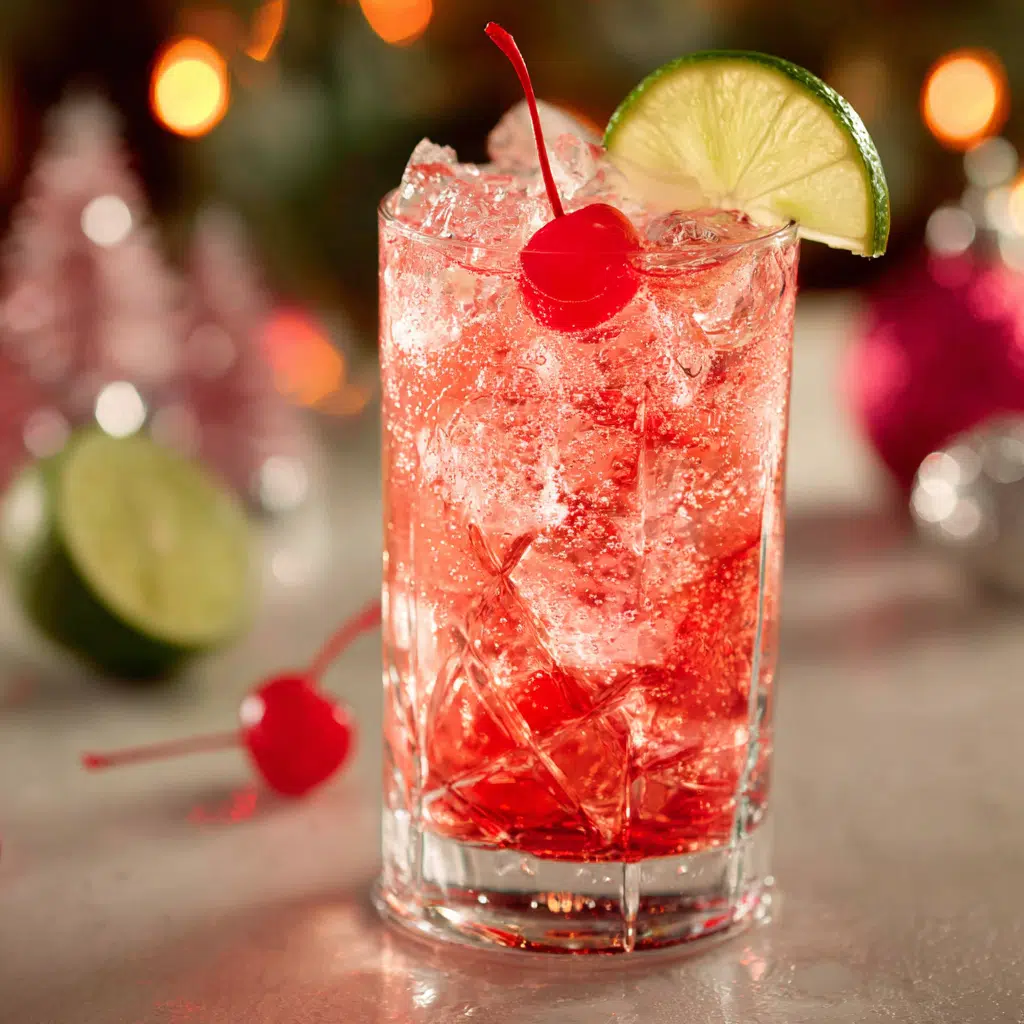 Shirley Temple drink with maraschino cherry and ginger ale