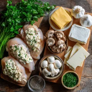 Ingredients for Cheesy Garlic Butter Mushroom Stuffed Chicken