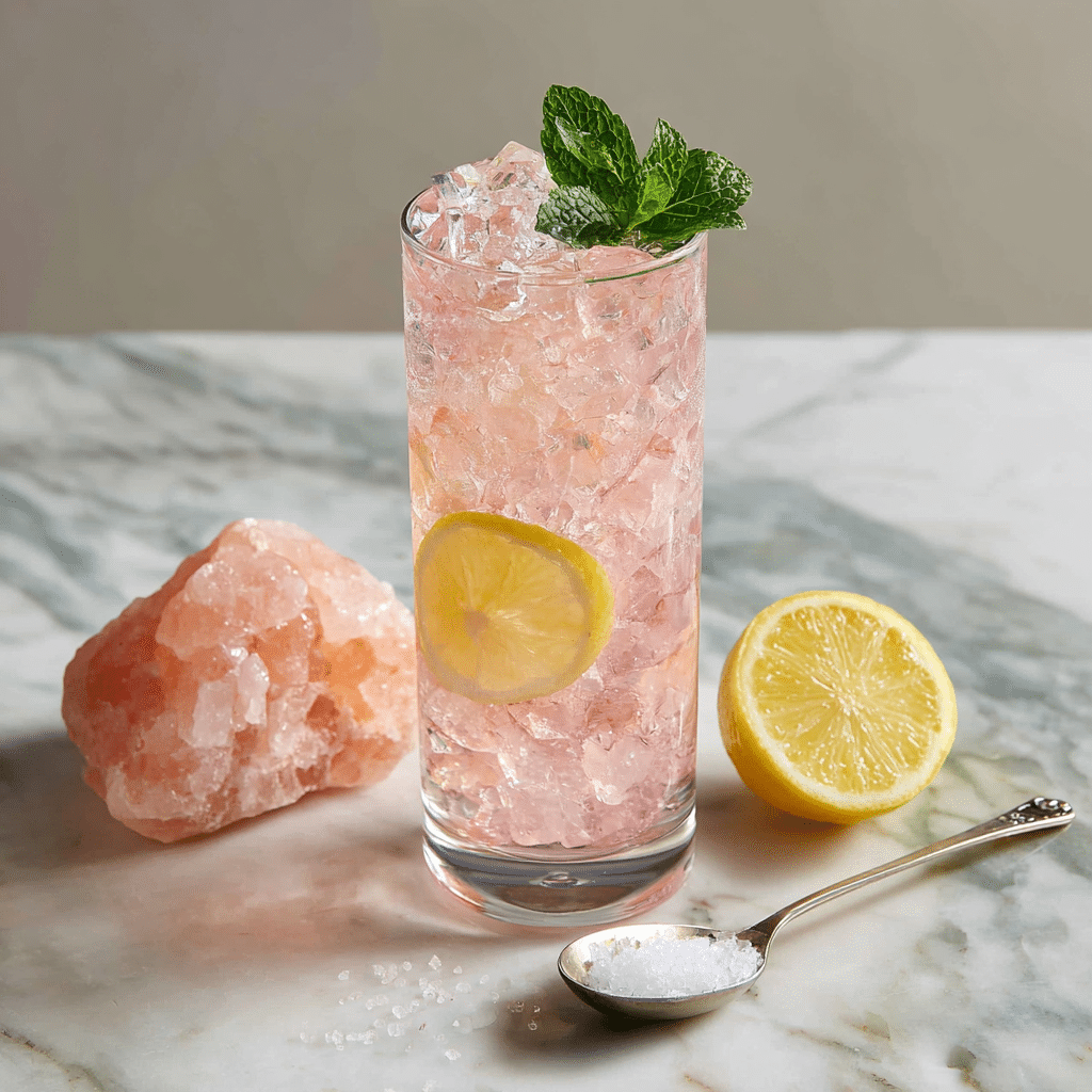 Refreshing pink salt detox drink with lemon and ice