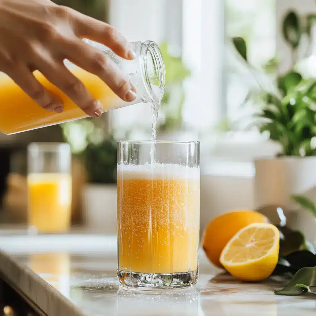 Mixing ingredients for Cortisol Cocktail: coconut water, lemon juice, and magnesium powder