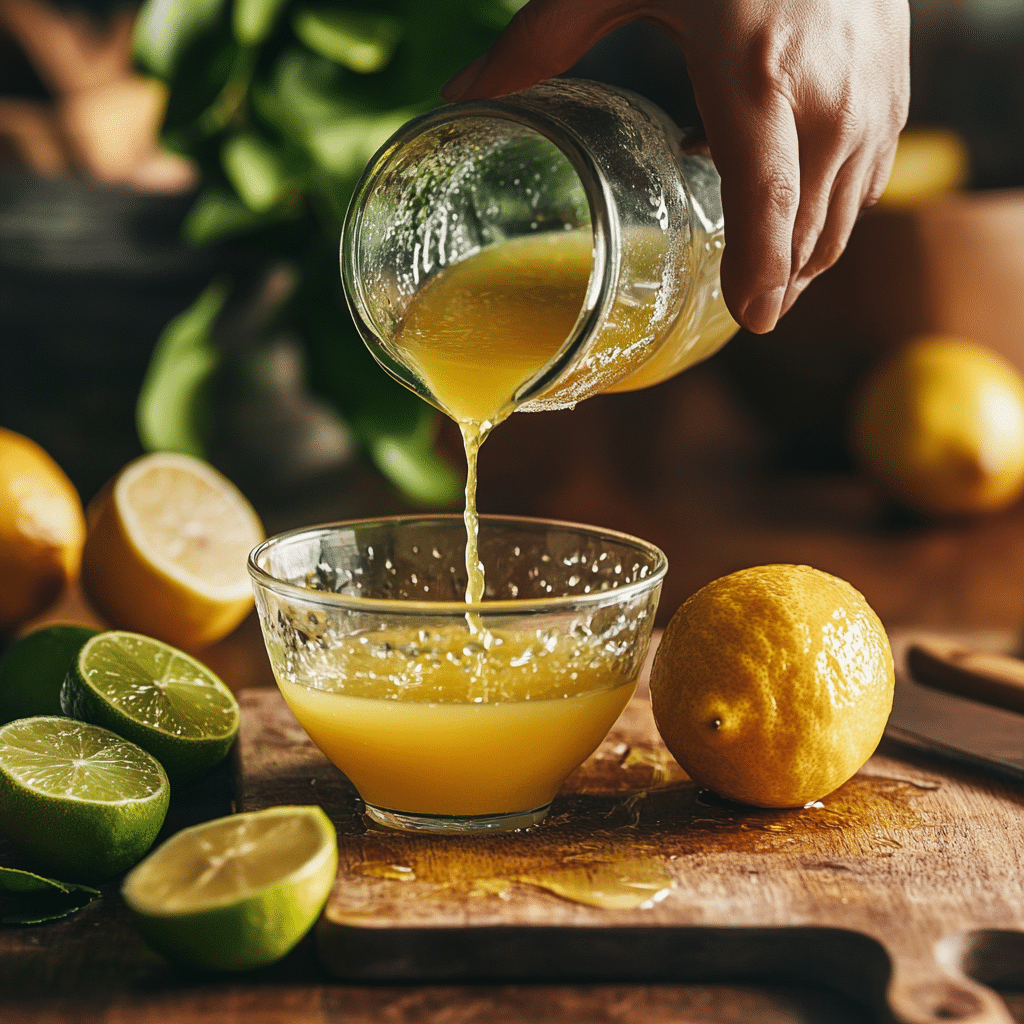 Squeezing fresh lemons and limes for Lemon-Lime Fizz recipe.