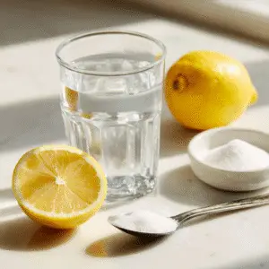 Ingredients for Suero Drink: water, salt, sugar, and lemon slices