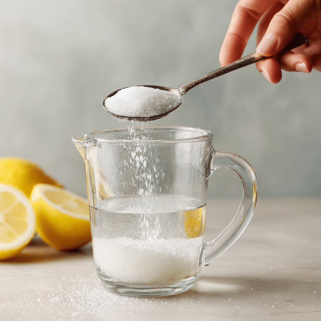 Stirring ingredients of Suero Drink in a glass pitcher