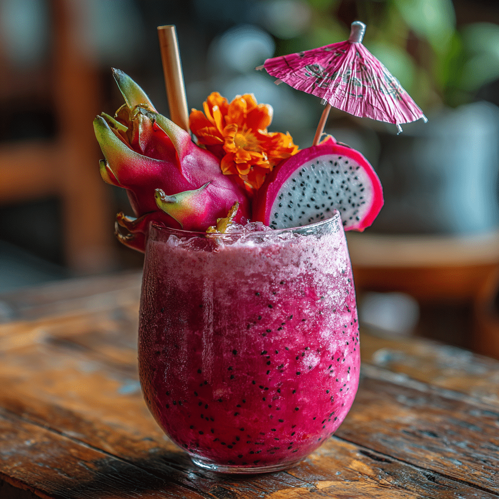 Beautifully served Dragon Drink with tropical fruits and ice