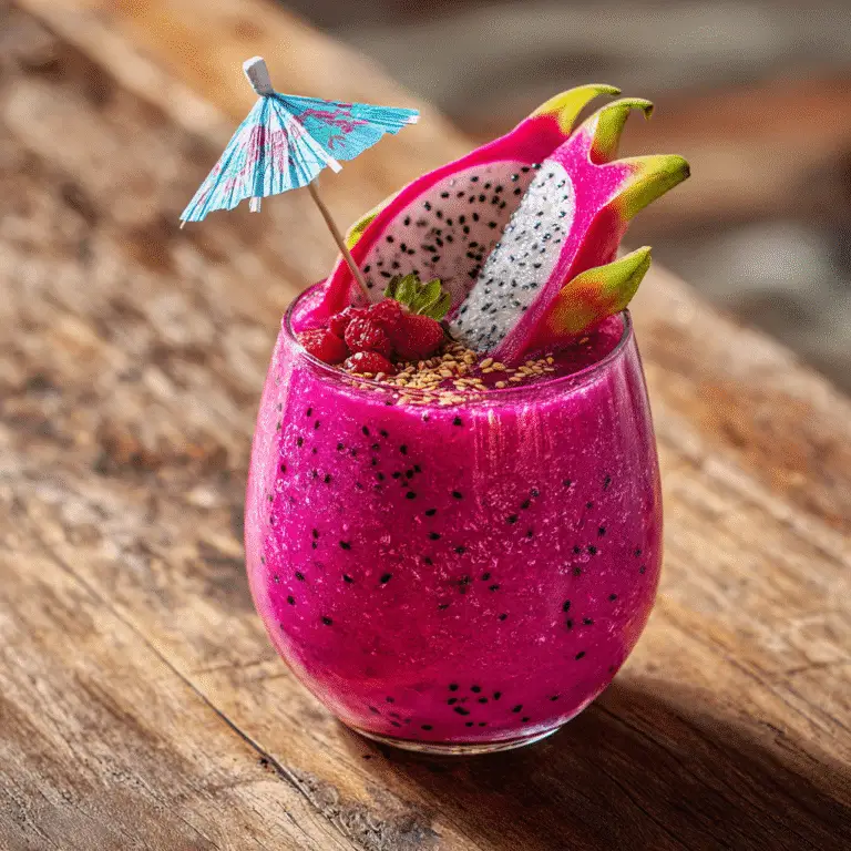 Beautifully served Dragon Drink with tropical fruits and ice
