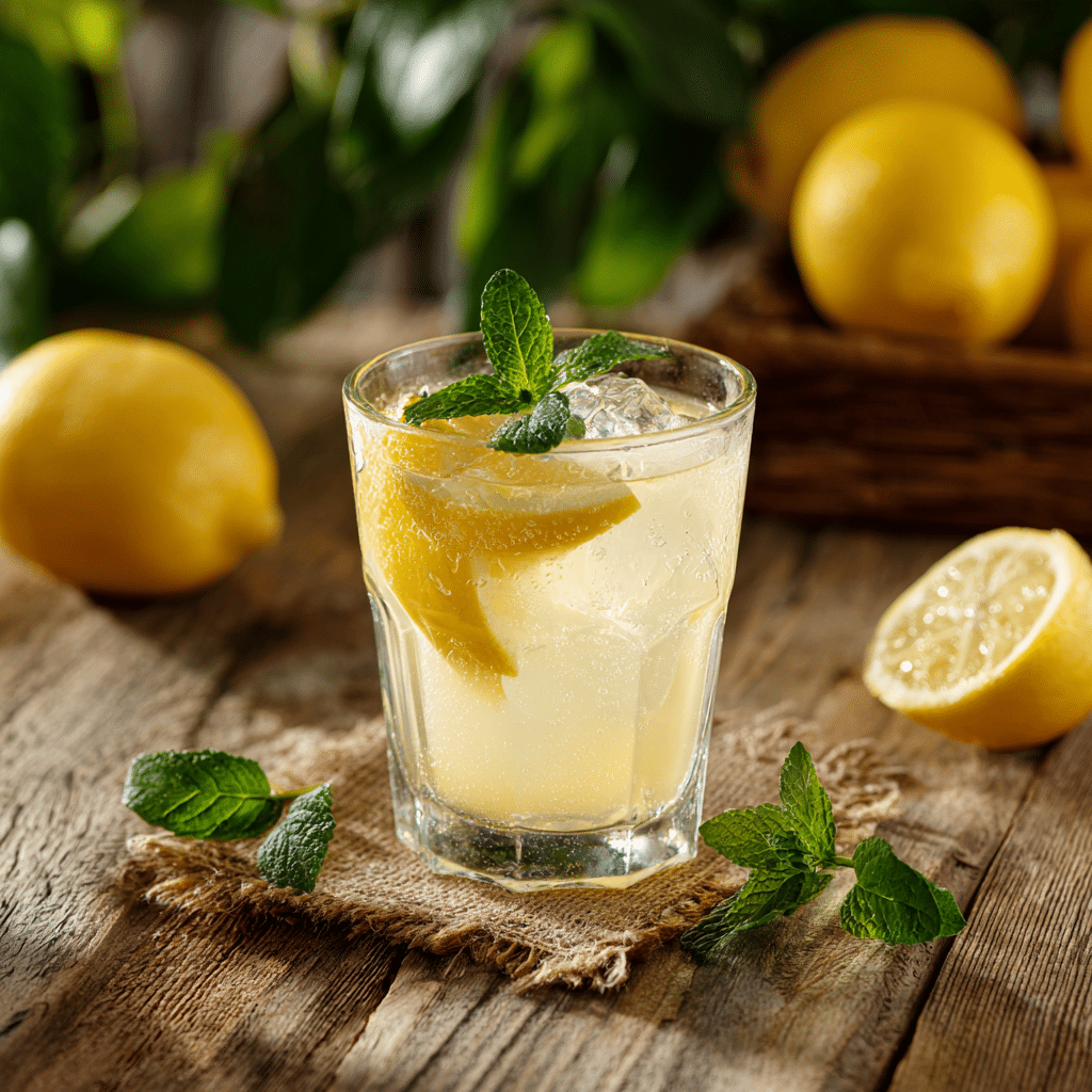 Suero Drink served with lemon and mint garnishes on a rustic wooden table