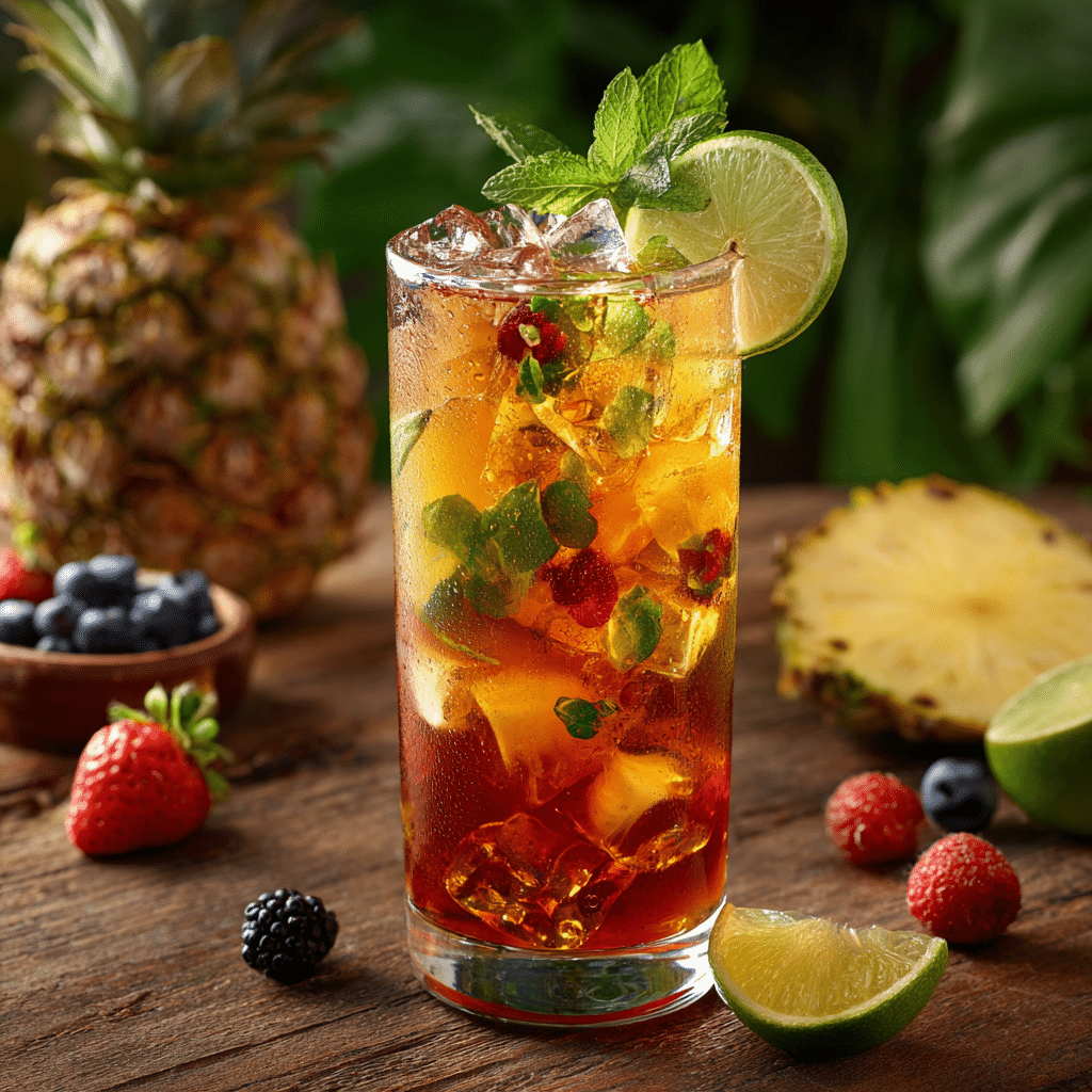Refreshing glass of loaded tea served with lime and mint