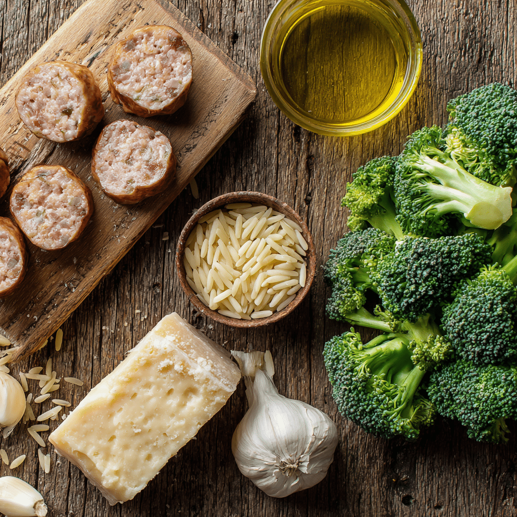 Fresh Ingredients for Perfect Chicken Sausage and Broccoli Orzo