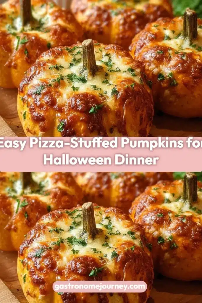 Delicious easy pizza-stuffed pumpkins served for Halloween dinner